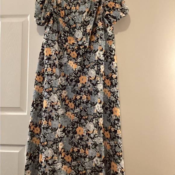 Women’s Floral Print Tie Front Square Neck Slit Hem Midi Dress SIZE 3X - Picture 4 of 7